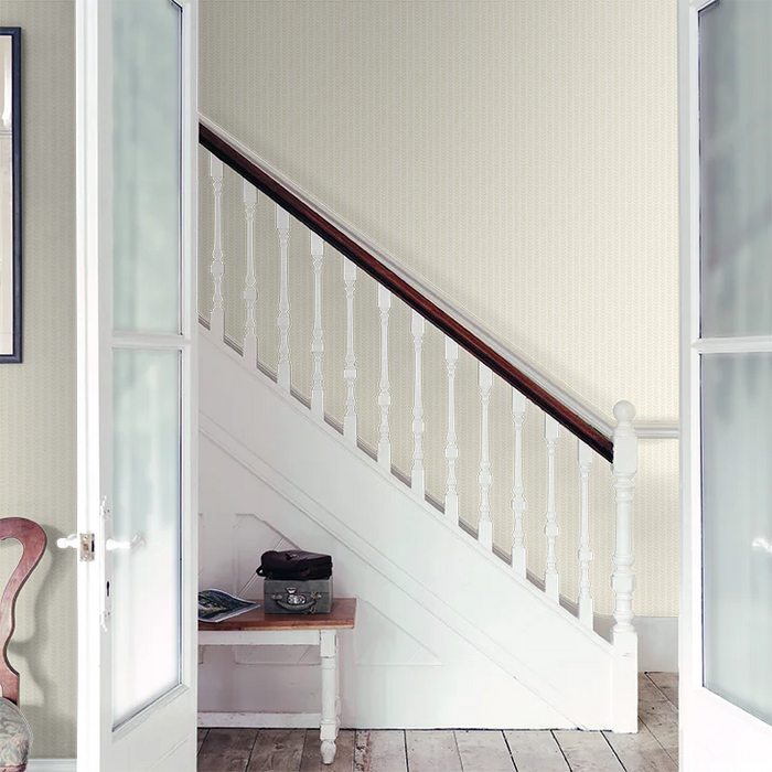Ditsy Leaf Stripe Wallpaper - Hay