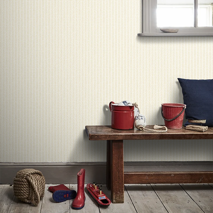 Ditsy Leaf Stripe Wallpaper - Hay