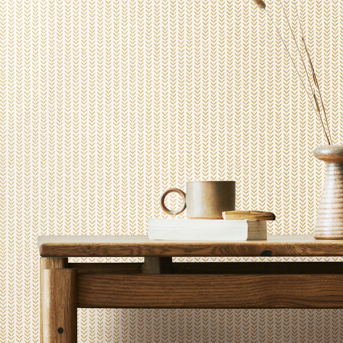 Ditsy Leaf Stripe Wallpaper - Linen