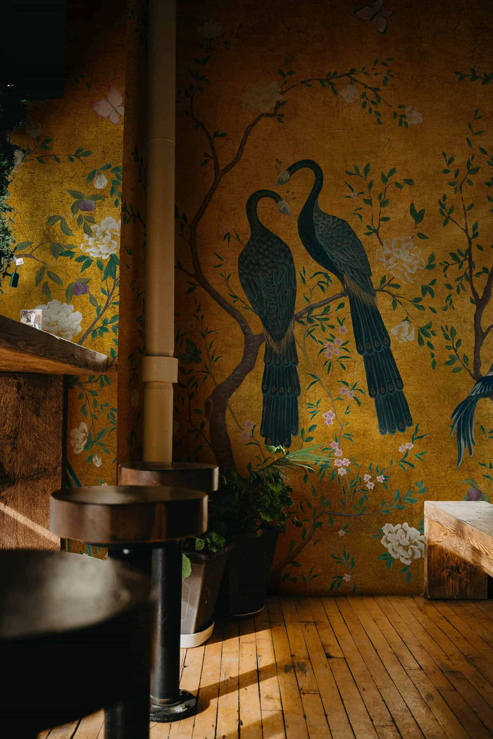 Edo Gold Peacock - Custom Sized Wallpaper Mural (per m2)