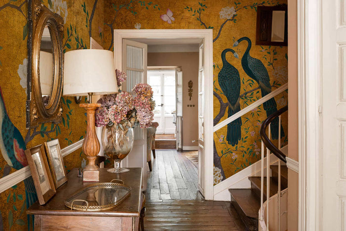 Edo Gold Peacock - Custom Sized Wallpaper Mural (per m2)