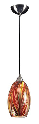Elk 517-1M 1-Light Pendant In Satin Nickel with Multi Colors Swirled Glass