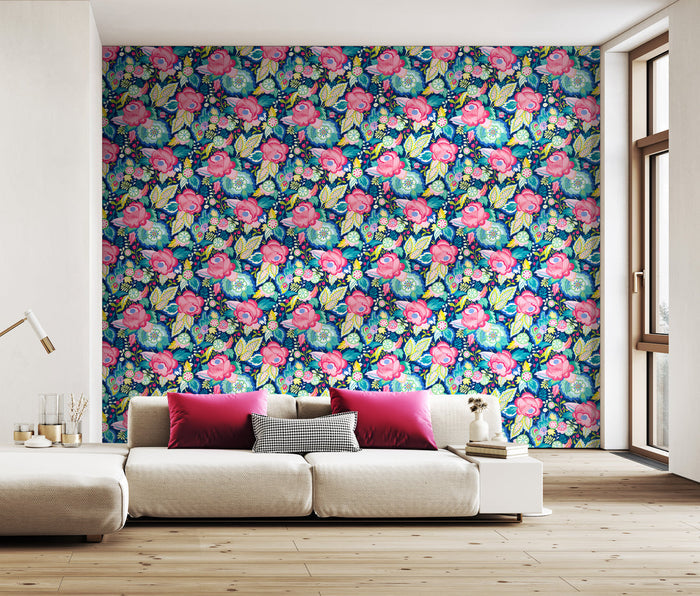 Emily Rose Wallpaper - Cornflower Mix