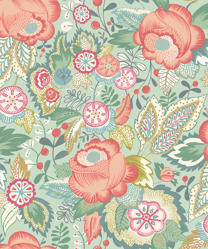 Emily Rose Wallpaper - Mint & Peach