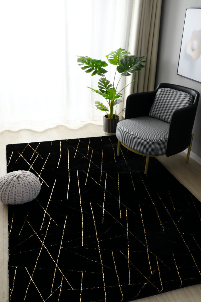 Emma 5x7 Black/Gold Area Rug - Adams Furniture