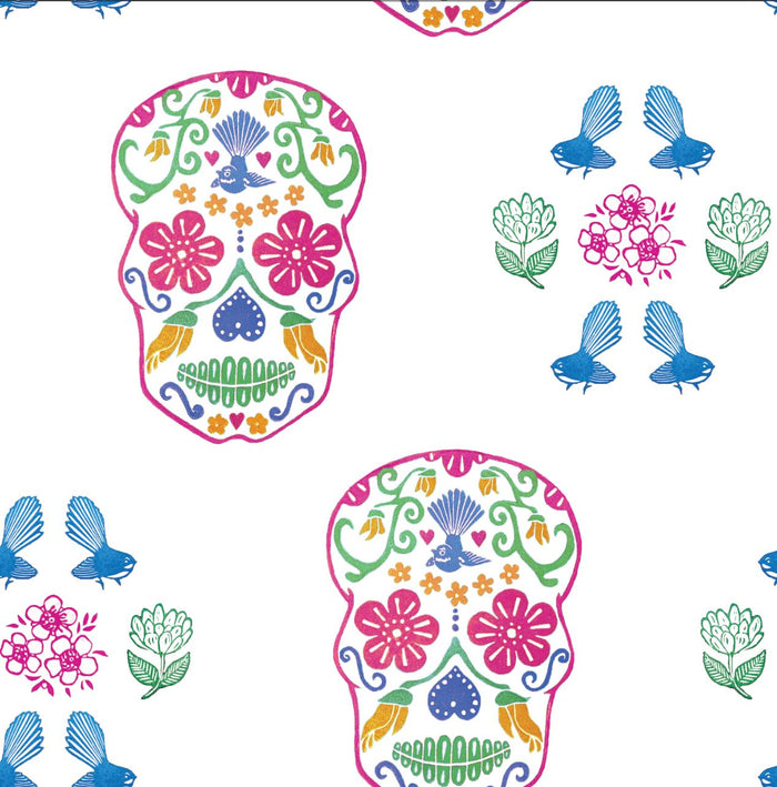 Fantail Fiesta Wallpaper - NZ Custom Wallpaper - White