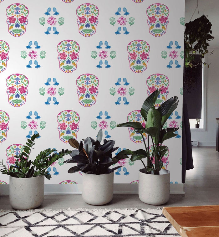 Fantail Fiesta Wallpaper - NZ Custom Wallpaper - White