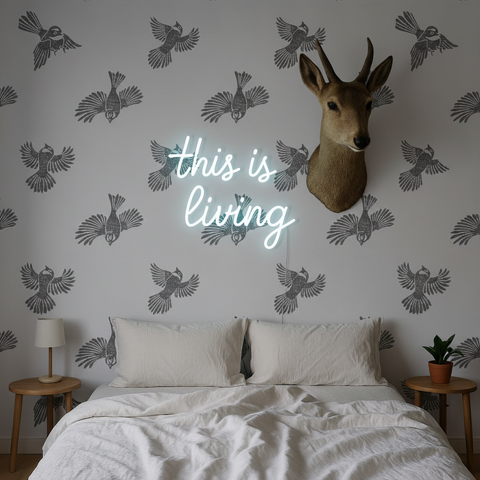 Fantail Flight Wallpaper - Black/White in Moody Bedroom