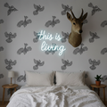 Fantail Flight Wallpaper - Black/White in Moody Bedroom