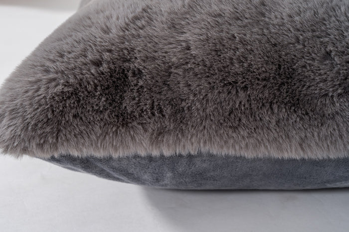 Faux Rabbit Fur Grey Pillow - Adams Furniture