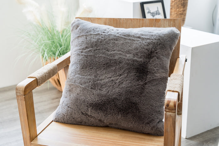 Faux Rabbit Fur Grey Pillow - Adams Furniture