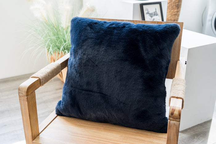 Faux Rabbit Fur Navy Pillow - Adams Furniture