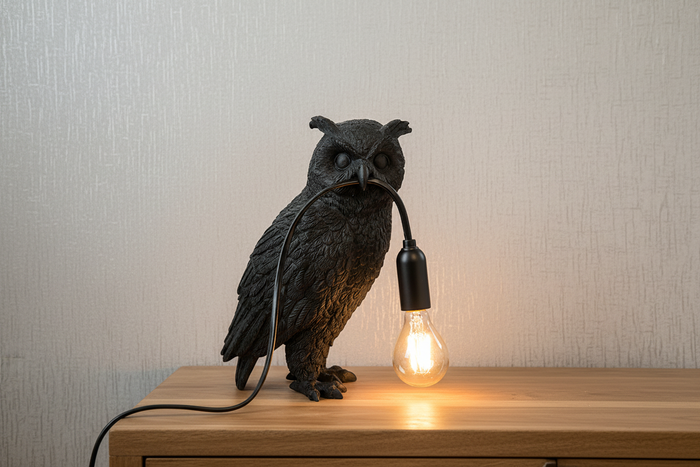 Owl Lamp with Fiji Plain Texture - Birch Almost Silver Wallpaper
