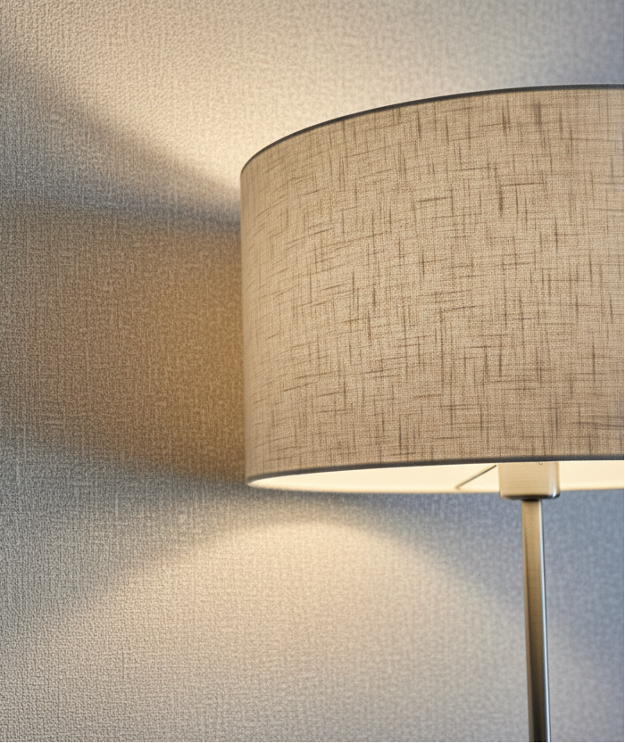 Fiji Plain Texture Soft Grey wallpaper with lampshade