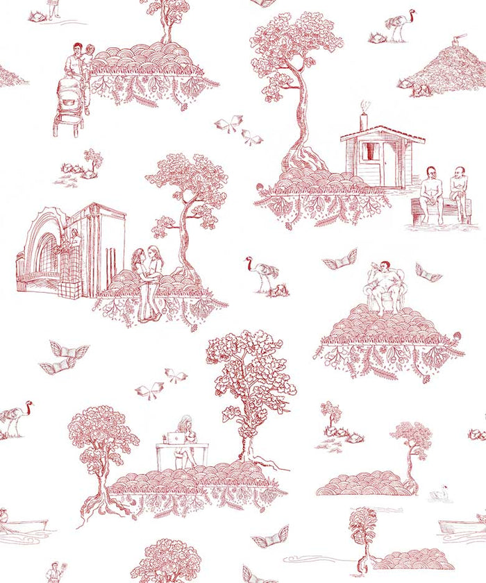 Finland Toile - Scandinavian Wallpaper - Red