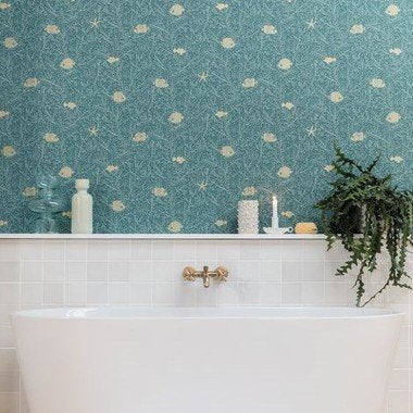 Fish and Chips Wallpaper - Turquoise - Discontinuing