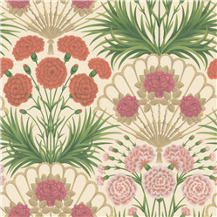 Flamenco Fan Wallpaper - Fuchsia, Rouge & Metallic Gold on Cream