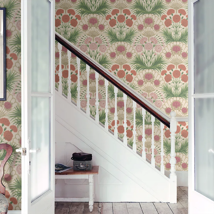Flamenco Fan Wallpaper - Fuchsia, Rouge & Metallic Gold on Cream