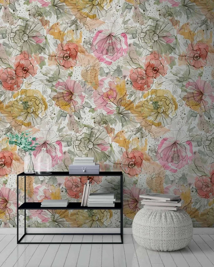 Floating Floral Hybrid Mural Wallpaper