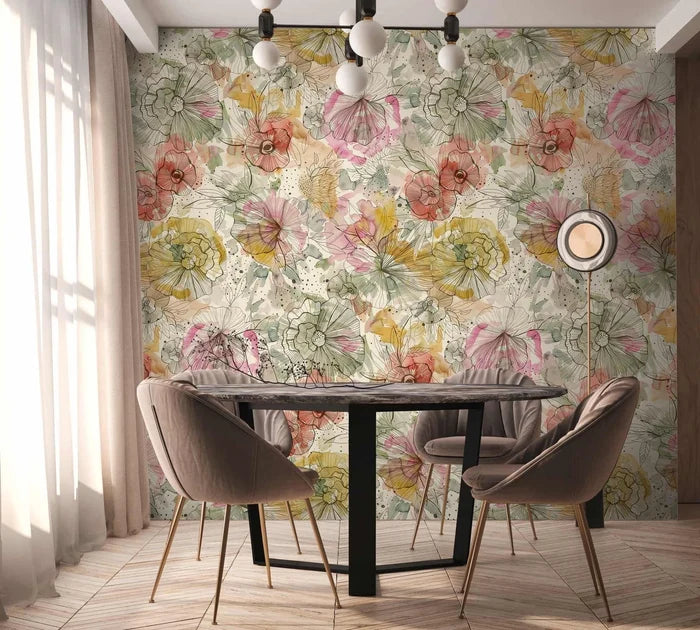 Floating Floral Hybrid Mural Wallpaper