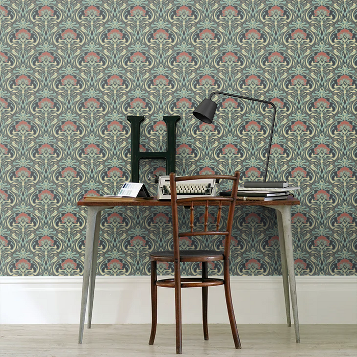 Flora Art Deco Wallpaper - Peacock Green