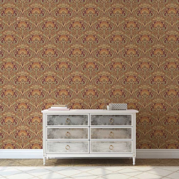 Flora Art Deco Wallpaper - Russet