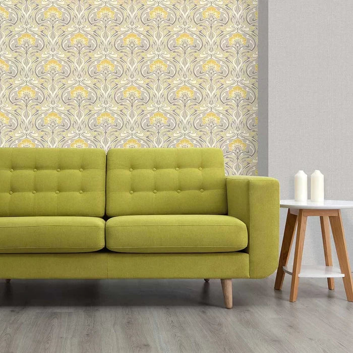 Flora Art Deco Wallpaper - Yellow