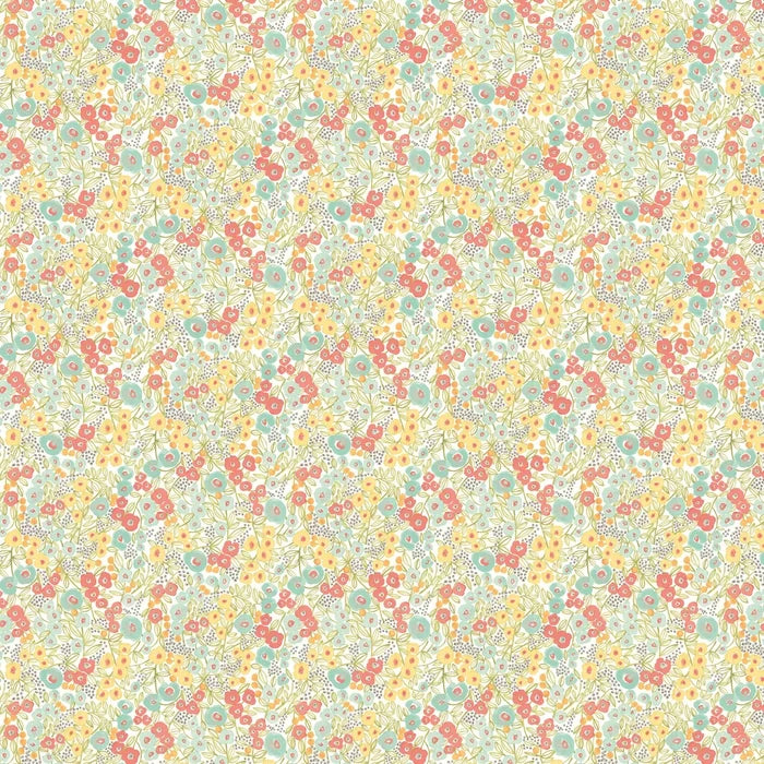 Flora Ditsy Wallpaper - Coral & Sky