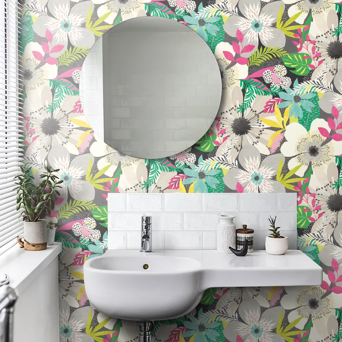Floral Riot Wallpaper - Ohpopsi - Chalk & Carbon