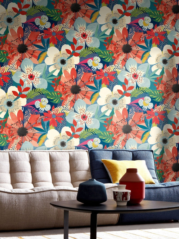 Floral Riot Wallpaper - Ohpopsi - Indigo