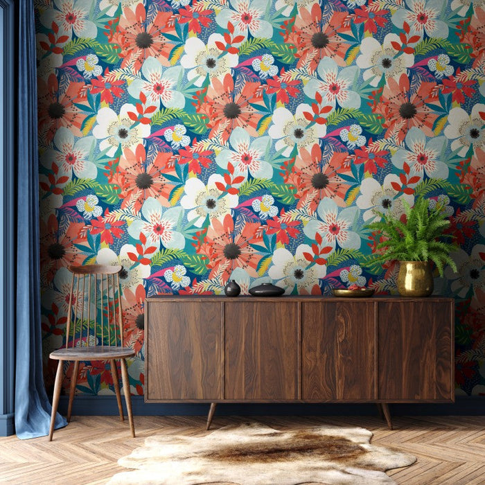 Floral Riot Wallpaper - Ohpopsi - Indigo