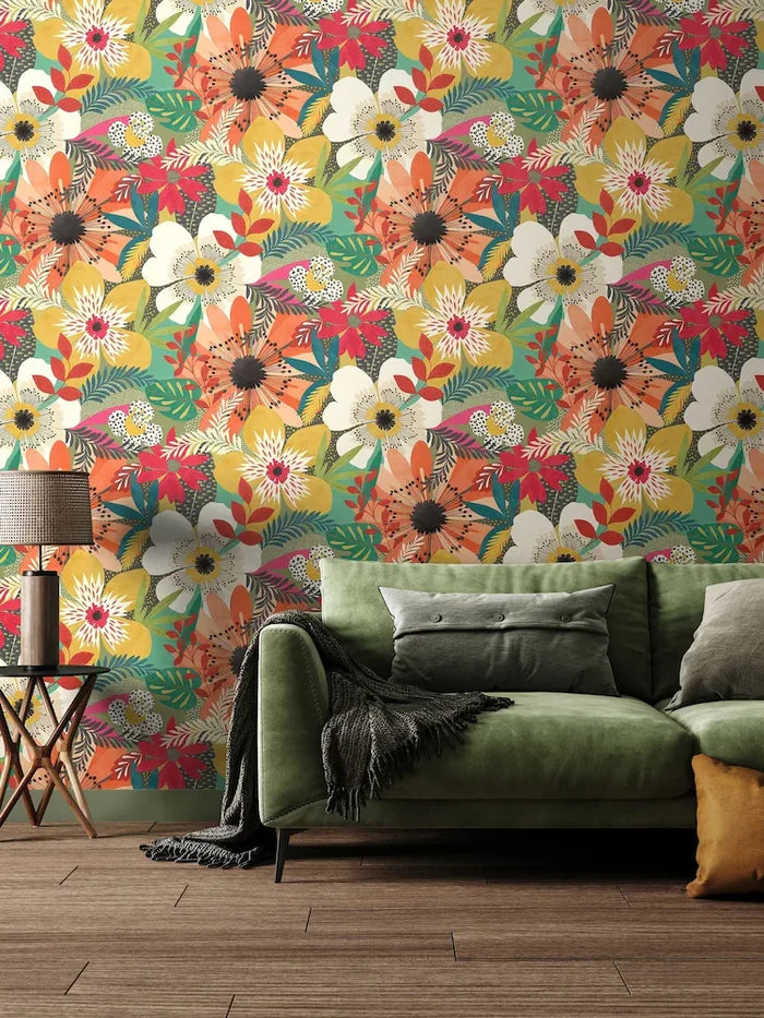 Floral Riot Wallpaper - Ohpopsi - Olive
