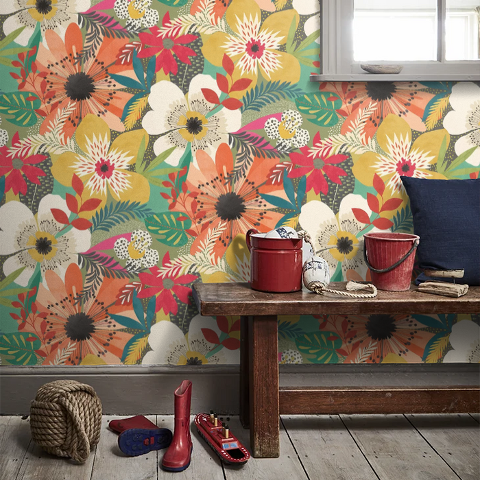 Floral Riot Wallpaper - Ohpopsi - Olive
