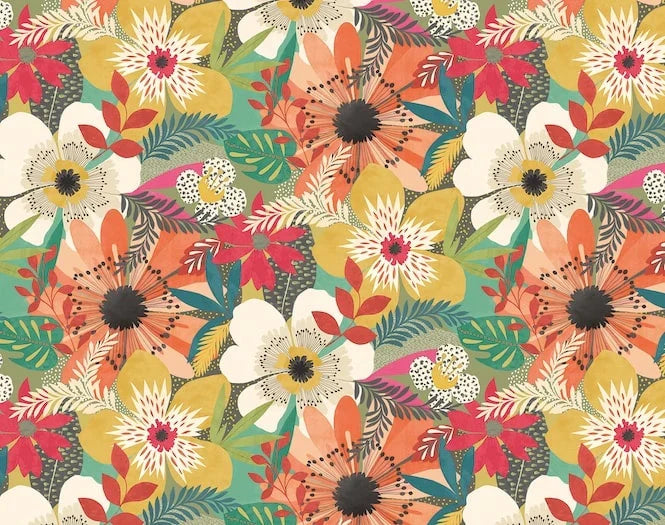 Floral Riot Wallpaper - Ohpopsi - Olive