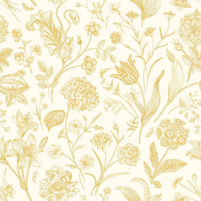 Floral Toile Wallpaper - Rich Butter