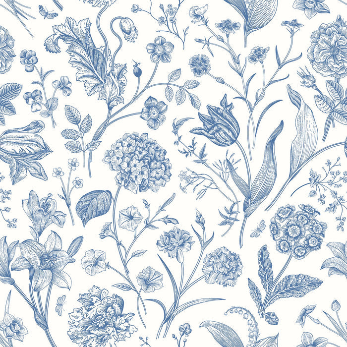 Floral Toile Wallpaper - Royal Blue