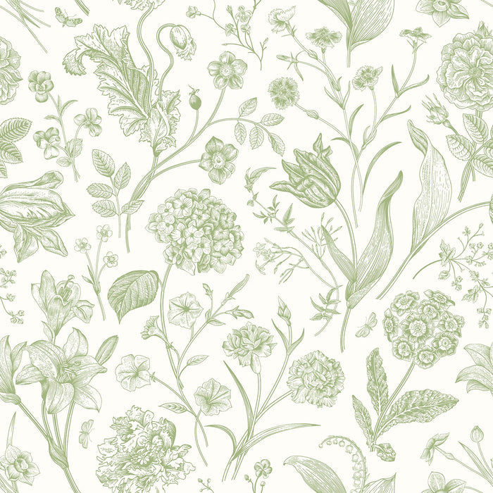 Floral Toile Wallpaper - Sage
