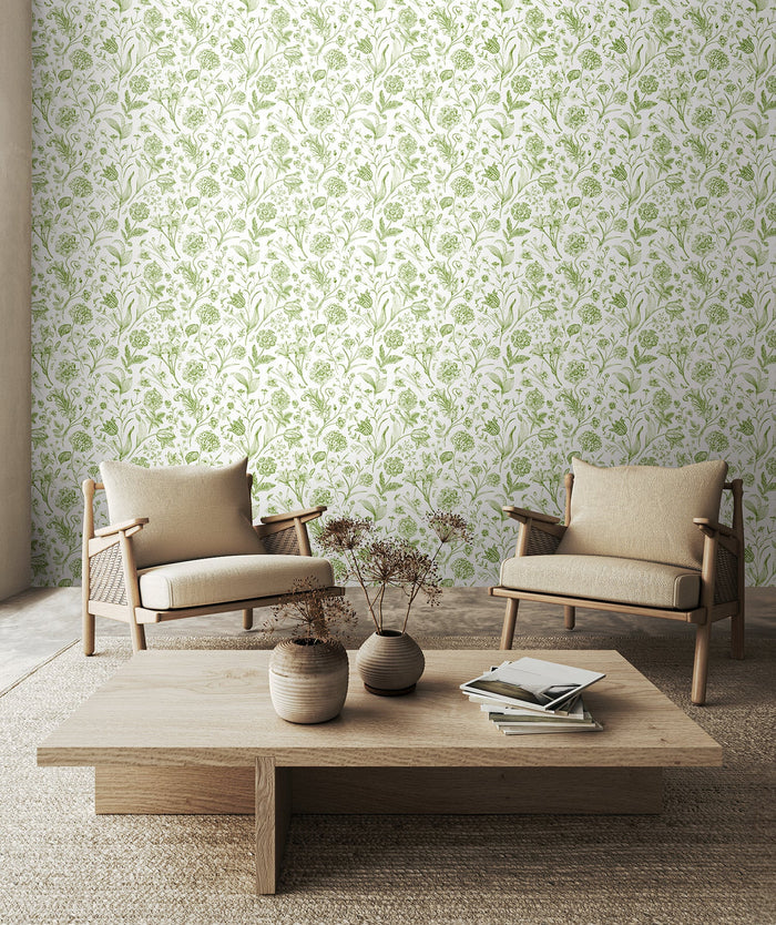 Floral Toile Wallpaper - Sage