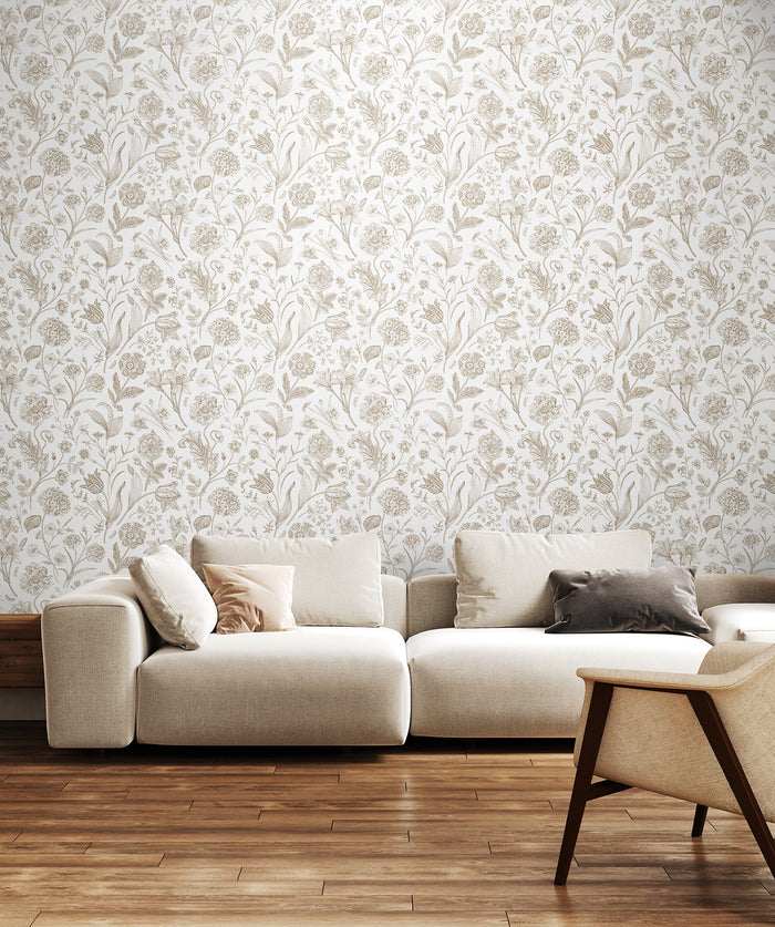 Floral Toile Wallpaper - Stone