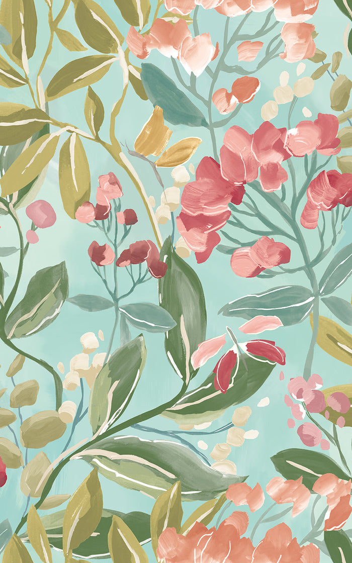 Florence Floral Riot Wallpaper - Ginger/Duckegg