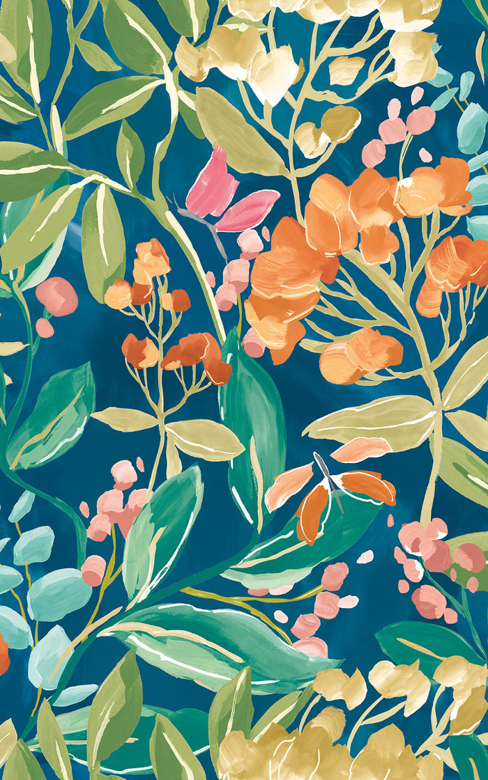 Florence Floral Riot Wallpaper - Indigo