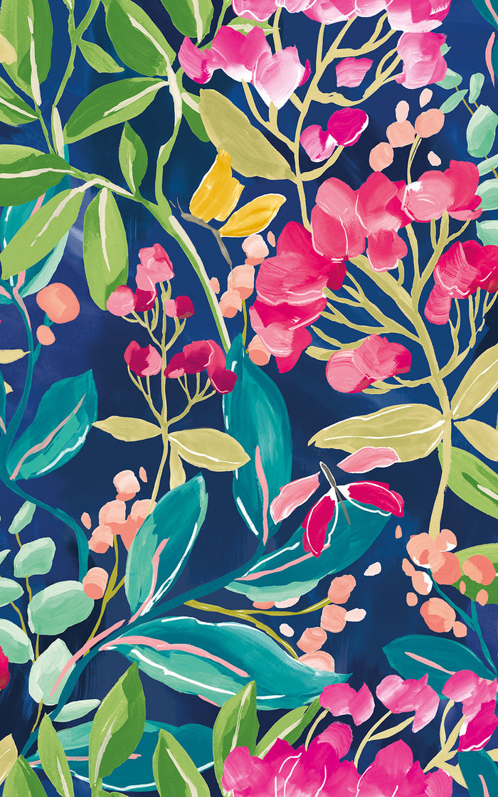 Florence Floral Riot Wallpaper - Ink/Fushcia