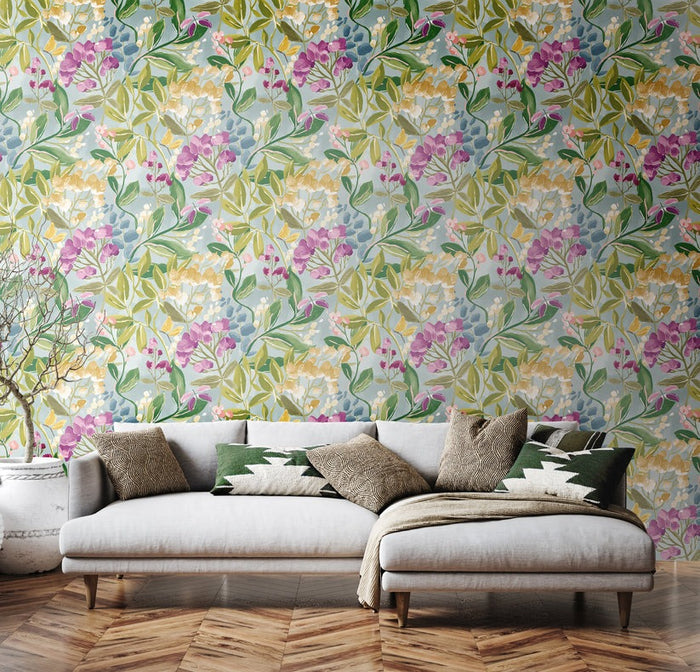 Florence Floral Riot Wallpaper - Ink/Fushcia