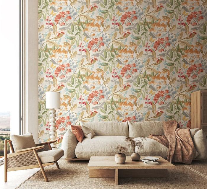 Florence Floral Riot Wallpaper - Warm Natural