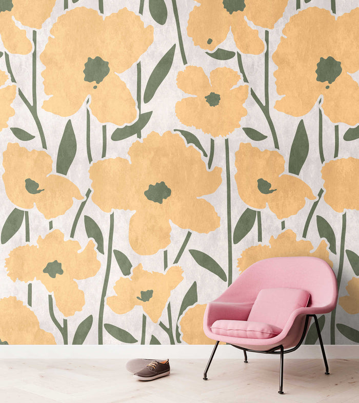 Flower Market - Beige - Custom Sized Wallpaper Mural (per m2)