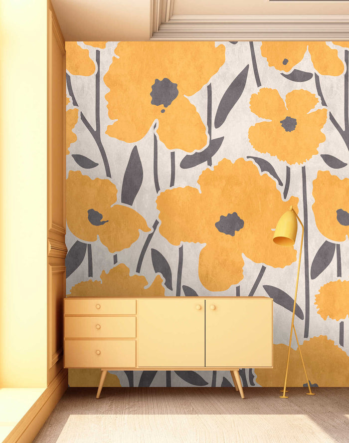 Flower Market - Orange - Custom Sized Wallpaper Mural (per m2)