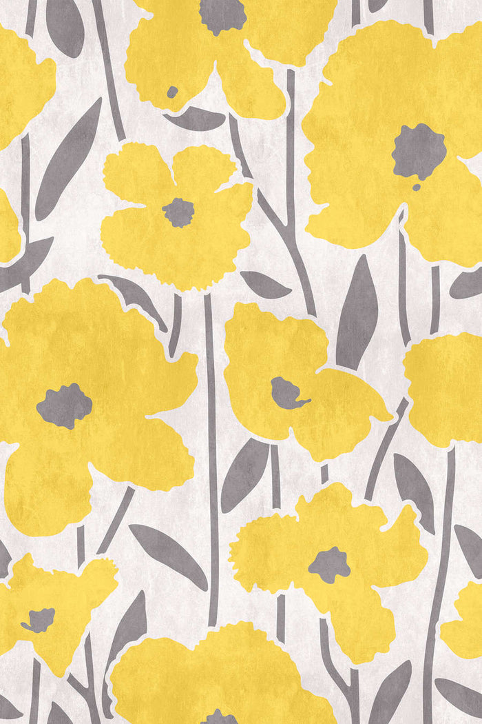Flower Market - Yellow & Grey - Custom Sized Wallpaper Mural (per m2)