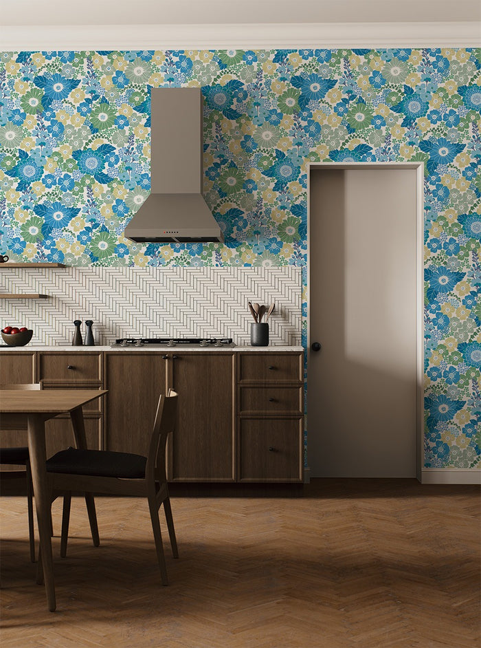 Flower Power - Custom Sized Wallpaper Mural (per m2) - Blue Mood