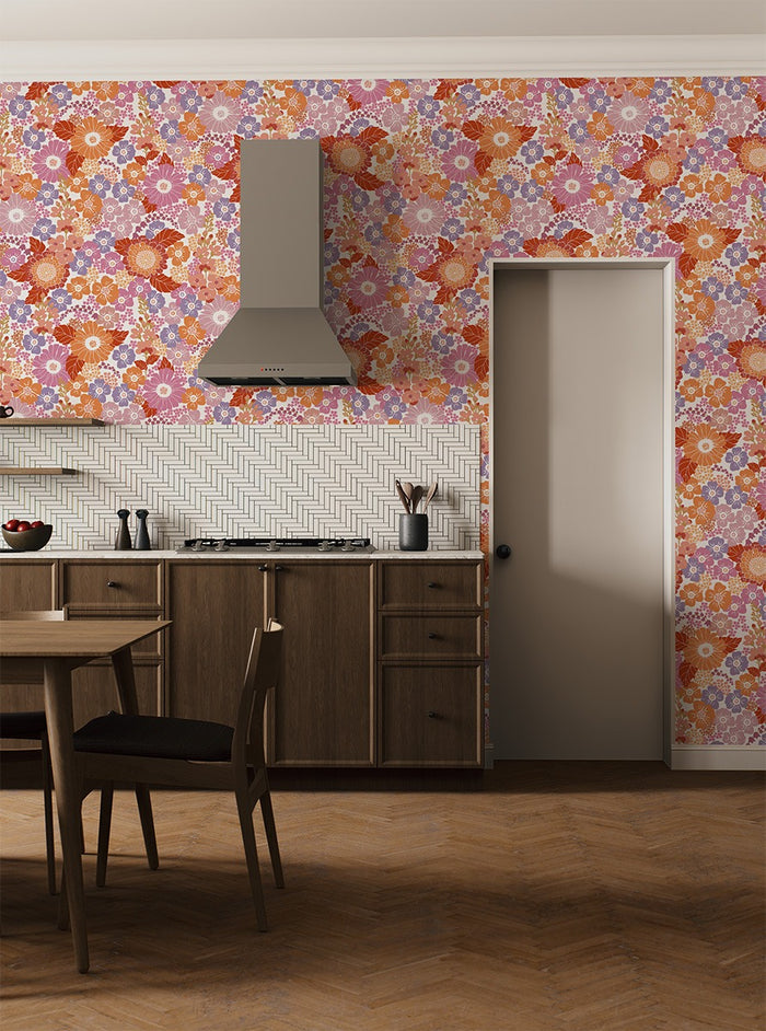 Flower Power - Custom Sized Wallpaper Mural (per m2) - Raspberry Mood