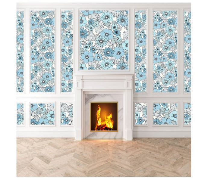Flower Power Custom Sized Wallpaper Mural (per m2) - Blue